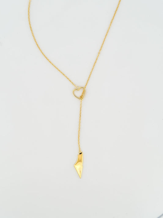 Palestine Map Heart Y Necklace | 14K Gold Plated Brass Pendant