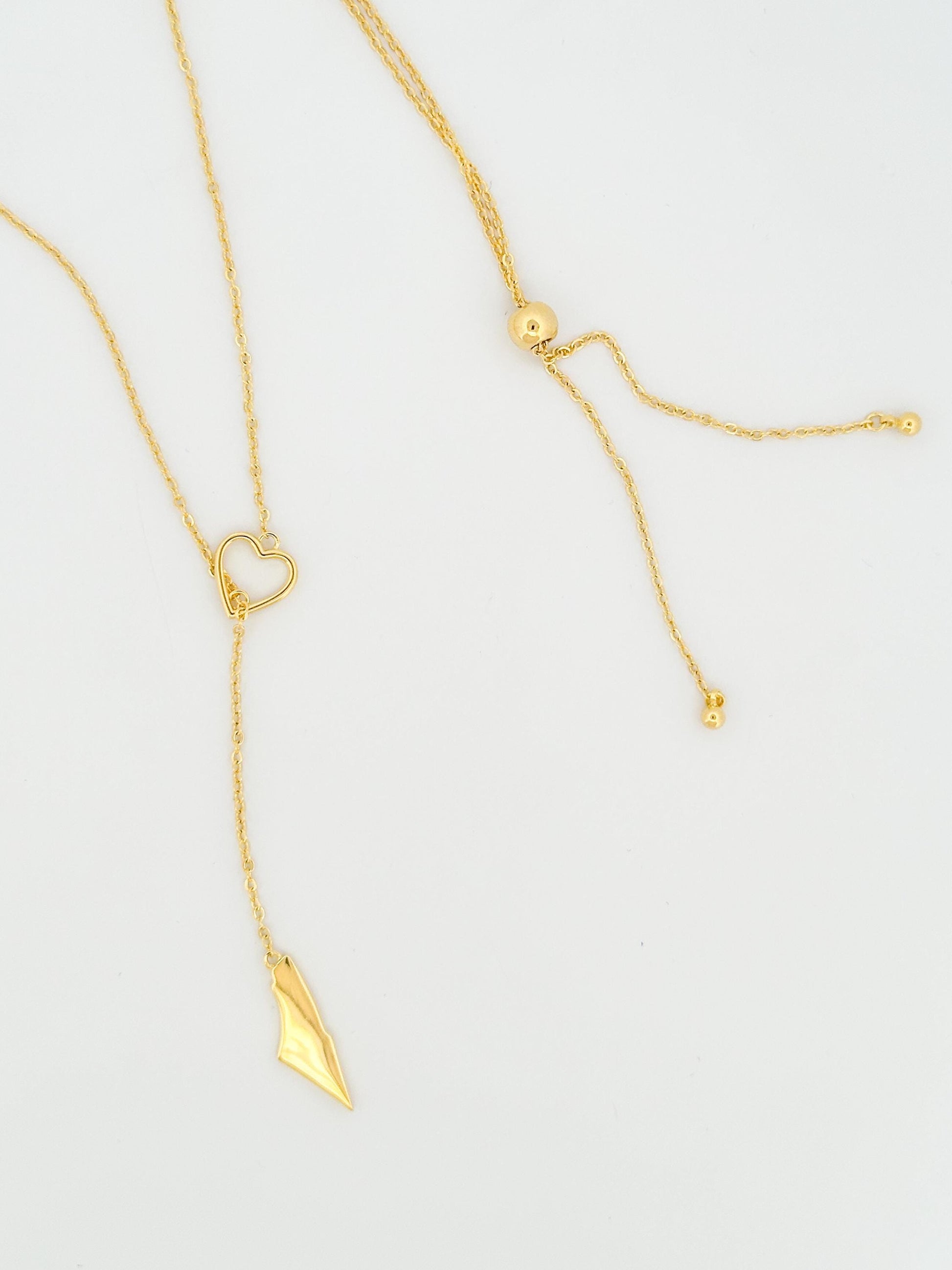 Palestine Map Lariat Necklace | Gold Heart Y Necklace | 14K Gold Plated | Solid Map Pendant | Adjustable 60cm Chain | Palestinian Jewelry |