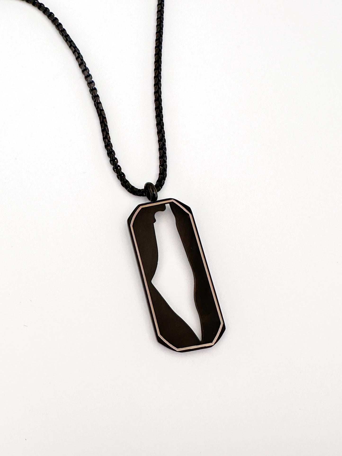 Palestine Map Dog Tag Necklace | Stainless Steel Pendant, Black Silver Cutout