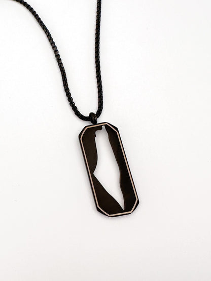 Palestine Map Dog Tag Necklace | Stainless Steel Pendant, Black Silver Cutout