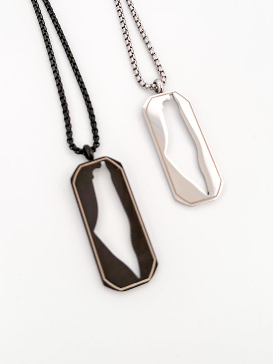 Palestine Map Dog Tag Necklace | Stainless Steel Pendant, Black Silver Cutout