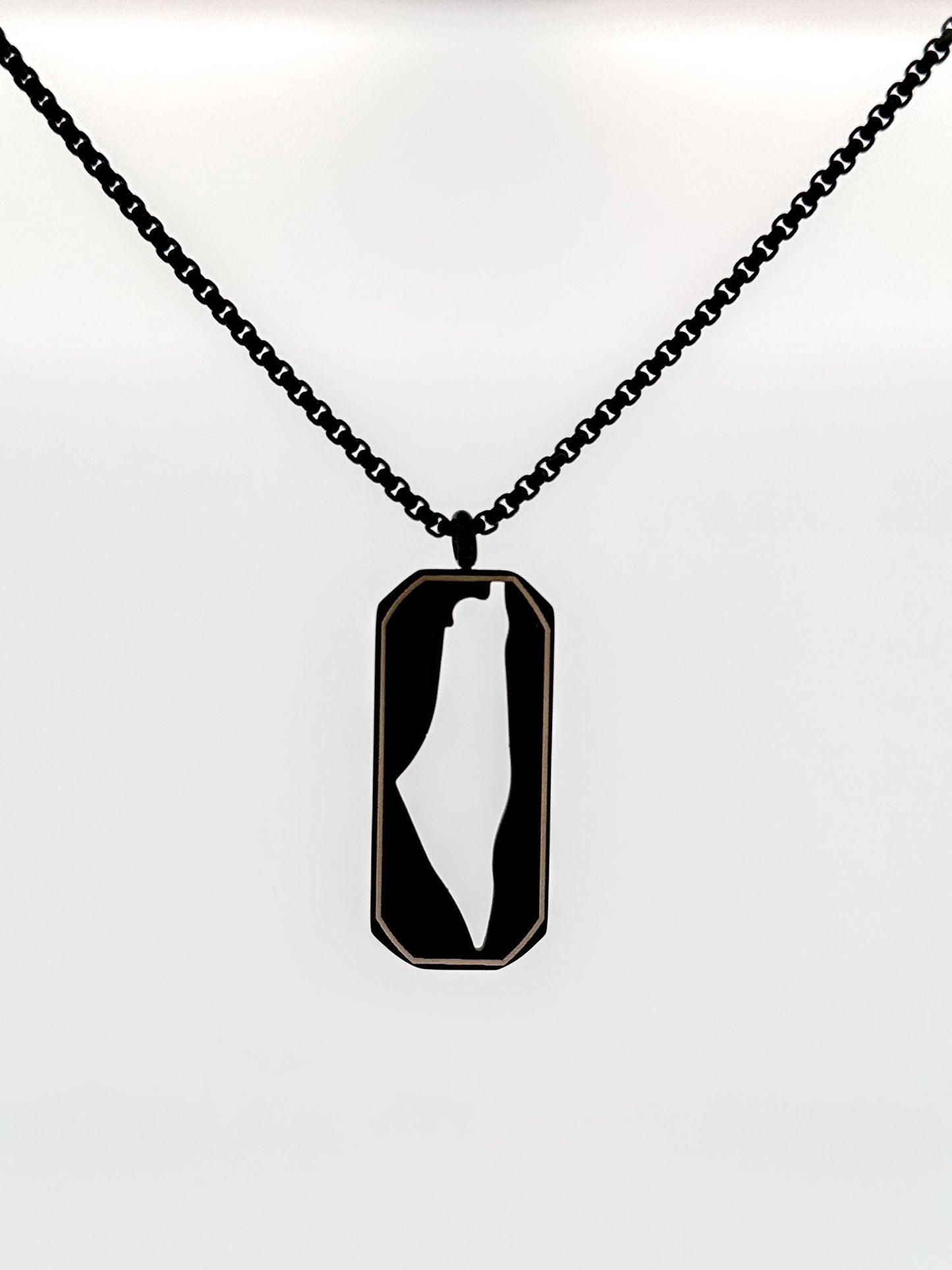 Palestine Map Dog Tag Necklace | Stainless Steel Pendant, Black Silver Cutout