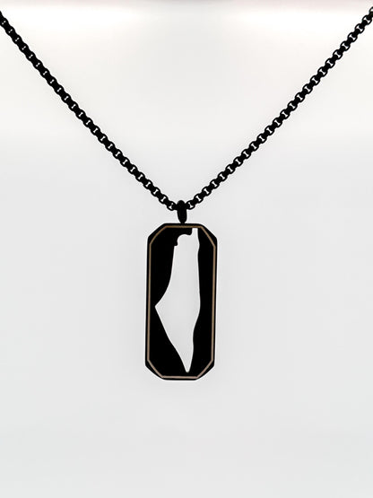 Palestine Map Dog Tag Necklace | Stainless Steel Pendant, Black Silver Cutout