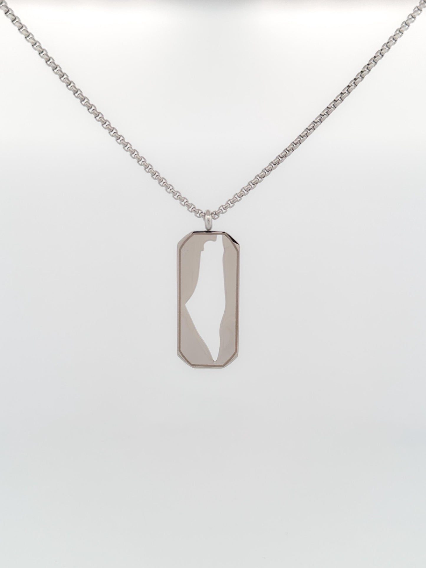 Palestine Map Dog Tag Necklace | Stainless Steel Pendant, Black Silver Cutout