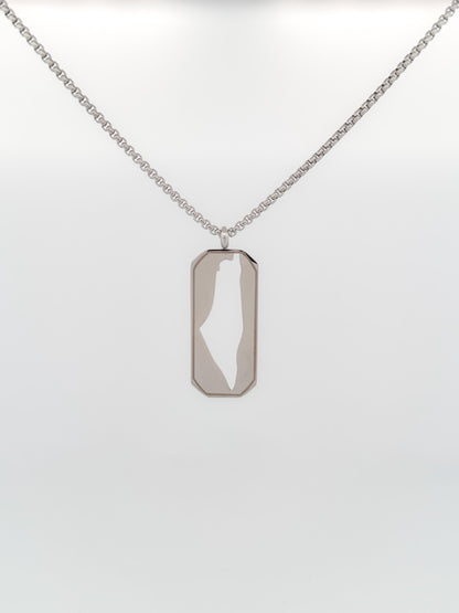 Palestine Map Dog Tag Necklace | Stainless Steel Pendant, Black Silver Cutout