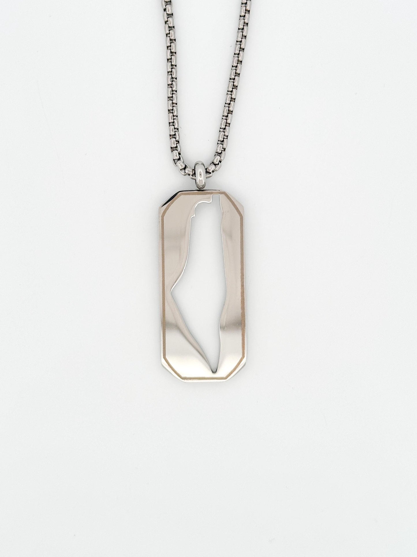 Palestine Map Dog Tag Necklace | Stainless Steel Pendant, Black Silver Cutout