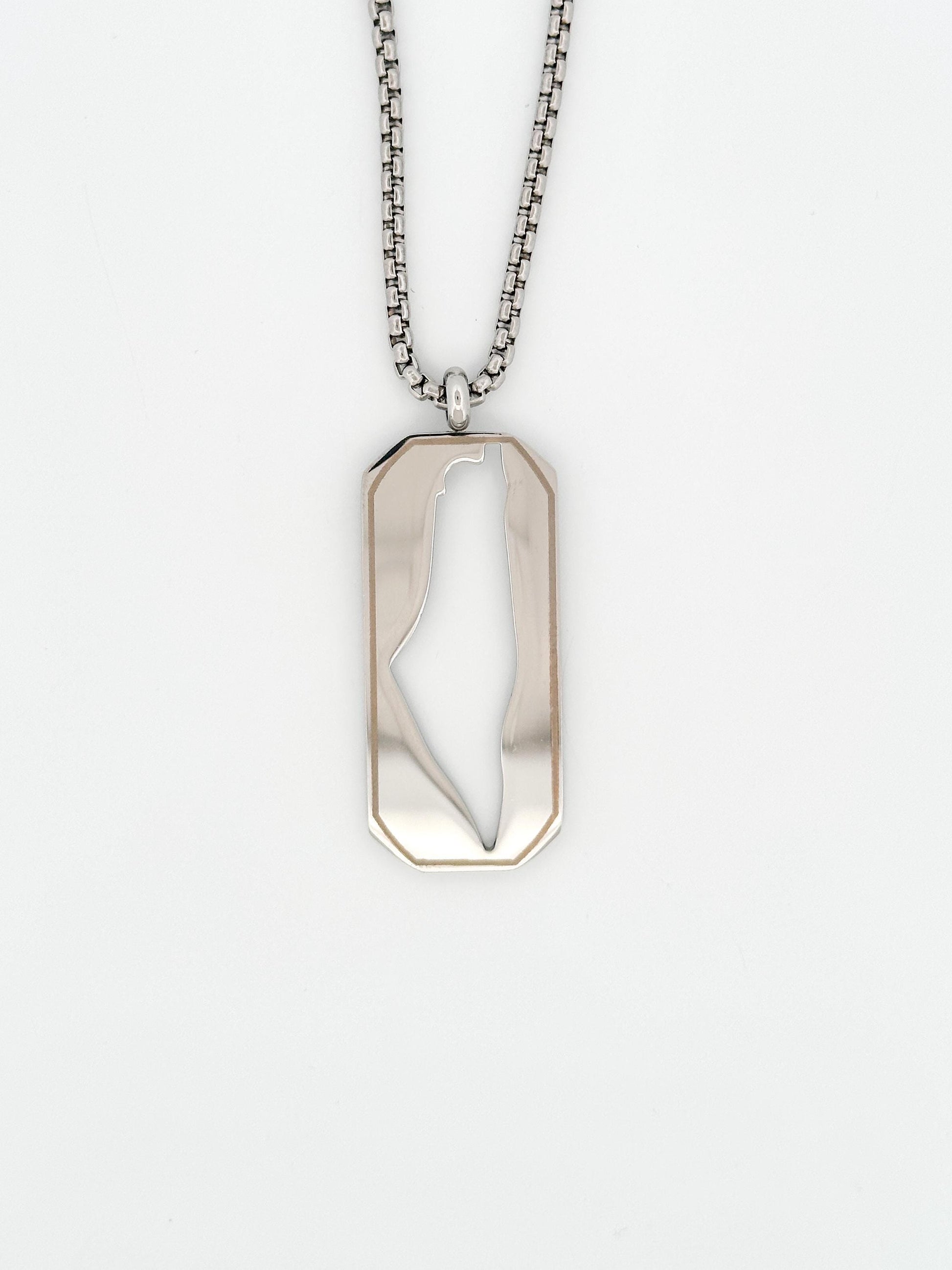 Palestine Map Dog Tag Necklace | Stainless Steel Pendant, Black Silver Cutout