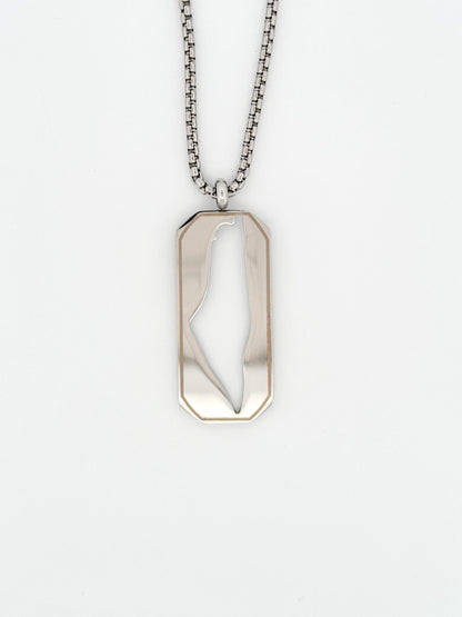 Palestine Map Dog Tag Necklace | Stainless Steel Pendant, Black Silver Cutout