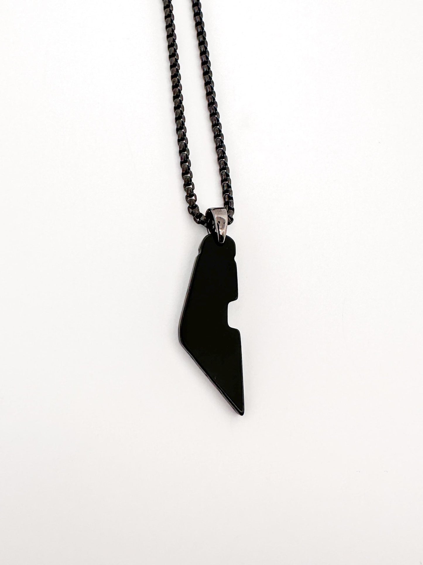 Palestine Map Necklace | Black Onyx & White Shell Stone Pendant | Stainless Steel Box Chain | Palestinian Jewelry | Unisex Gemstone Necklace