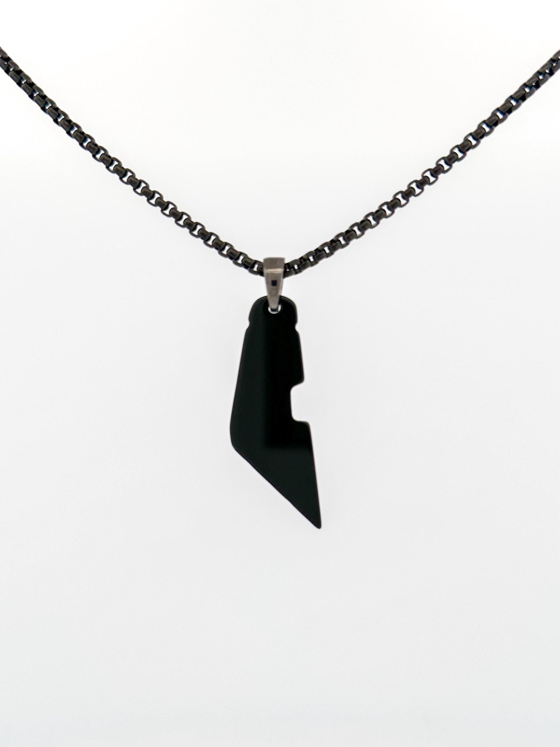 Palestine Map Necklace | Black Onyx & White Shell Stone Pendant | Stainless Steel Box Chain | Palestinian Jewelry | Unisex Gemstone Necklace