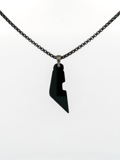 Palestine Map Necklace | Black Onyx & White Shell Stone Pendant | Stainless Steel Box Chain | Palestinian Jewelry | Unisex Gemstone Necklace