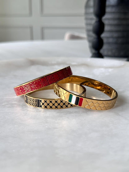 Palestine scarf Bangle Bracelet | Palestinian Cuff | Black Enamel 14K Gold Plated
