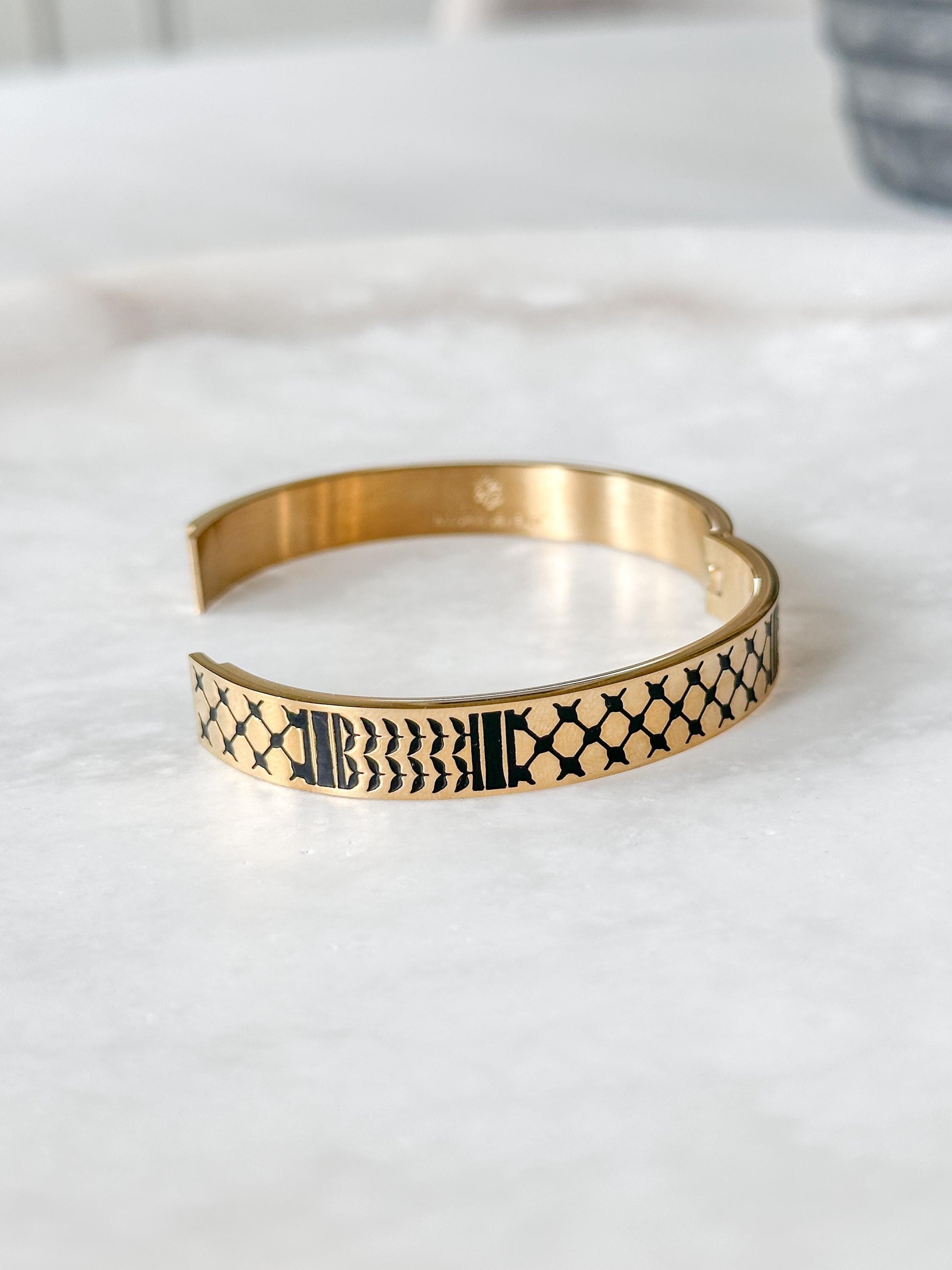 Palestine scarf Bangle Bracelet | Palestinian Cuff | Black Enamel 14K Gold Plated