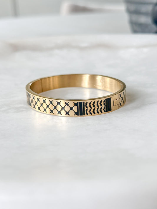 Palestine scarf Bangle Bracelet | Palestinian Cuff | Black Enamel 14K Gold Plated