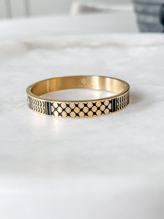 Palestine scarf Bangle Bracelet | Palestinian Cuff | Black Enamel 14K Gold Plated