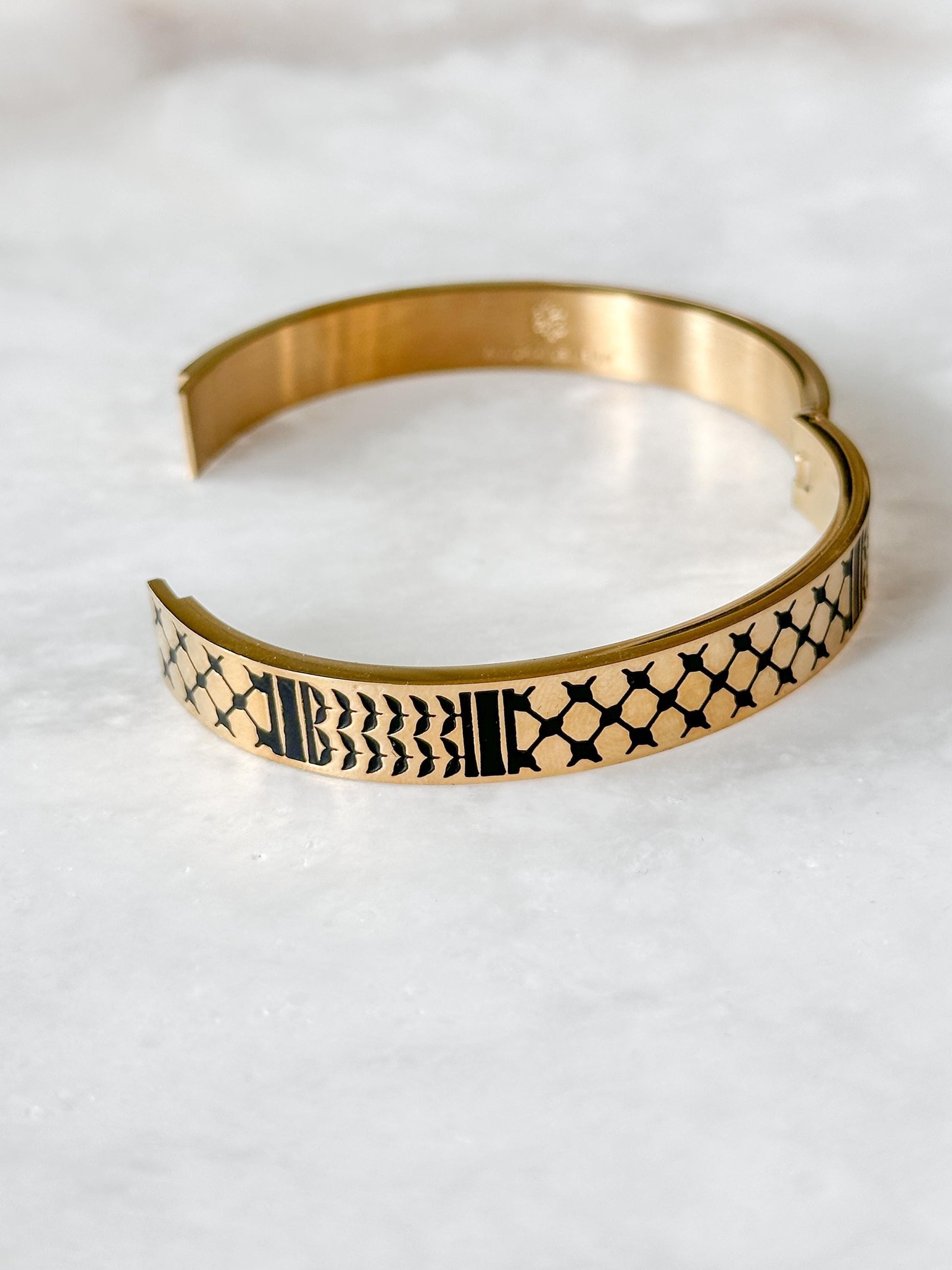 Palestine scarf Bangle Bracelet | Palestinian Cuff | Black Enamel 14K Gold Plated