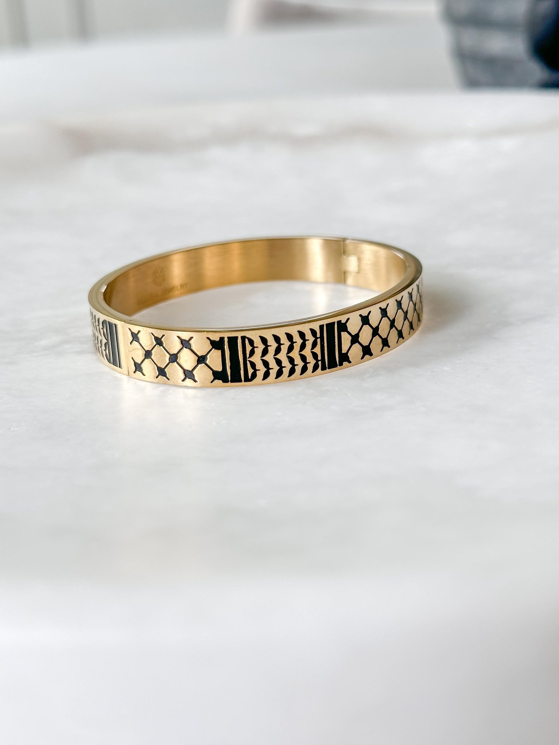 Palestine scarf Bangle Bracelet | Palestinian Cuff | Black Enamel 14K Gold Plated