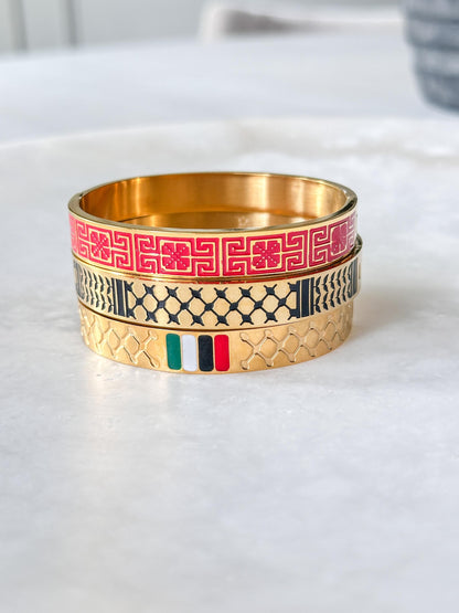 Palestine scarf Bangle Bracelet | Palestinian Cuff | Black Enamel 14K Gold Plated