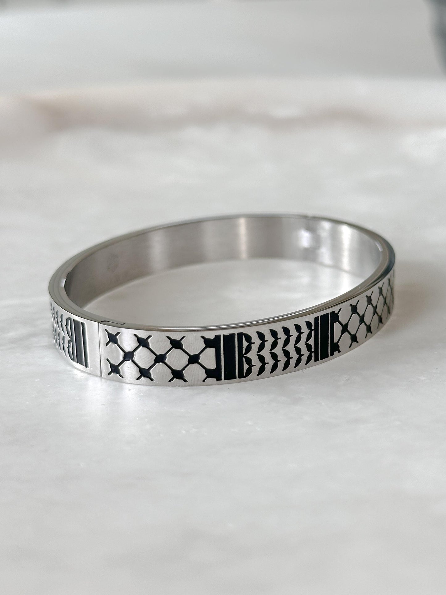 Palestine Scarf Men Bangle Bracelet | Palestinian Cuff | Black Enamel 14K Gold Plated