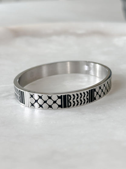 Palestine Scarf Men Bangle Bracelet | Palestinian Cuff | Black Enamel 14K Gold Plated