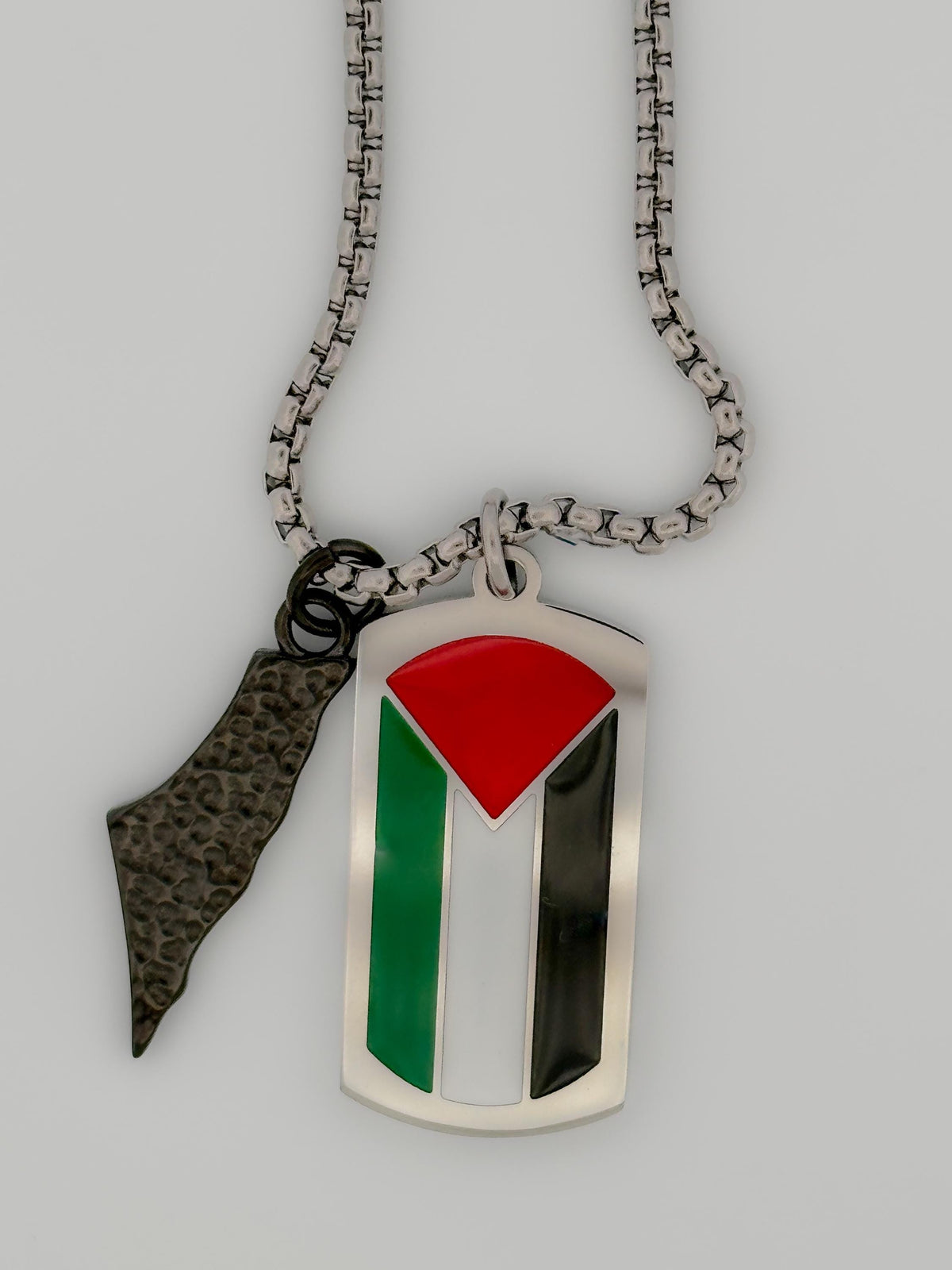 Palestine Flag Dog Tag Necklace with Map Charm| Stainless Steel Pendant with Charm