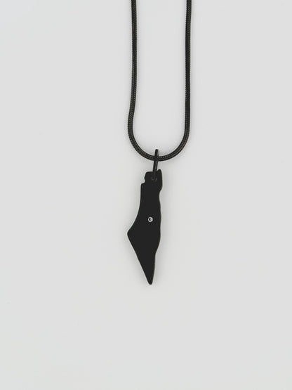 Black Palestine Map Necklace | Stainless Steel with CZ Jerusalem | Snake Chain | Palestinian Heritage Jewelry