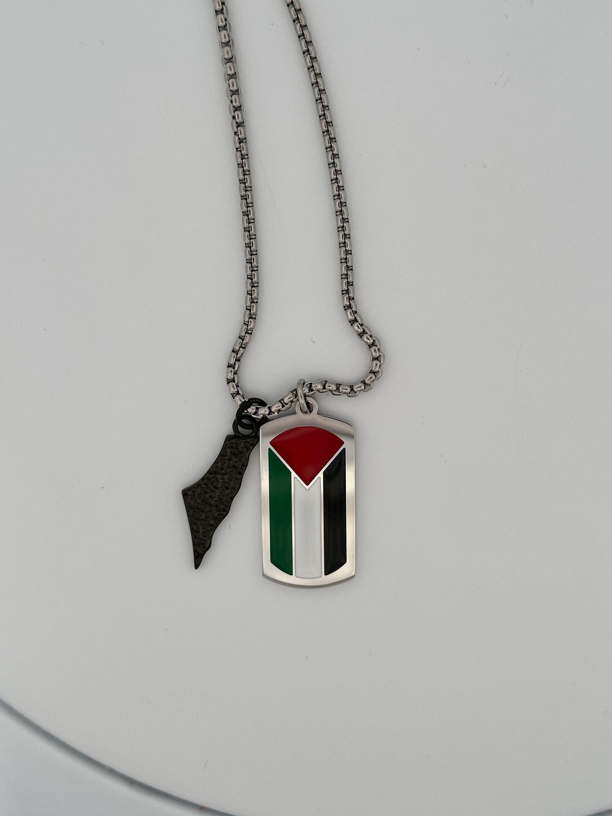 Palestine Flag Dog Tag Necklace with Map Charm| Stainless Steel Pendant with Charm