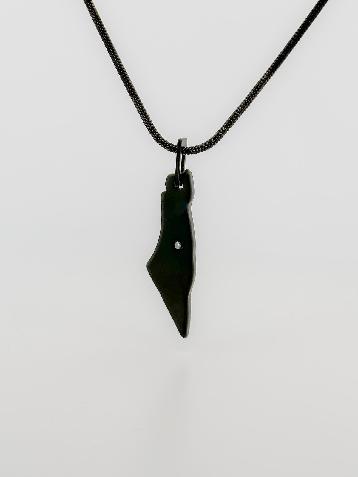 Black Palestine Map Necklace | Stainless Steel with CZ Jerusalem | Snake Chain | Palestinian Heritage Jewelry