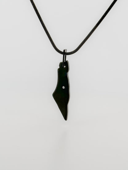 Black Palestine Map Necklace | Stainless Steel with CZ Jerusalem | Snake Chain | Palestinian Heritage Jewelry