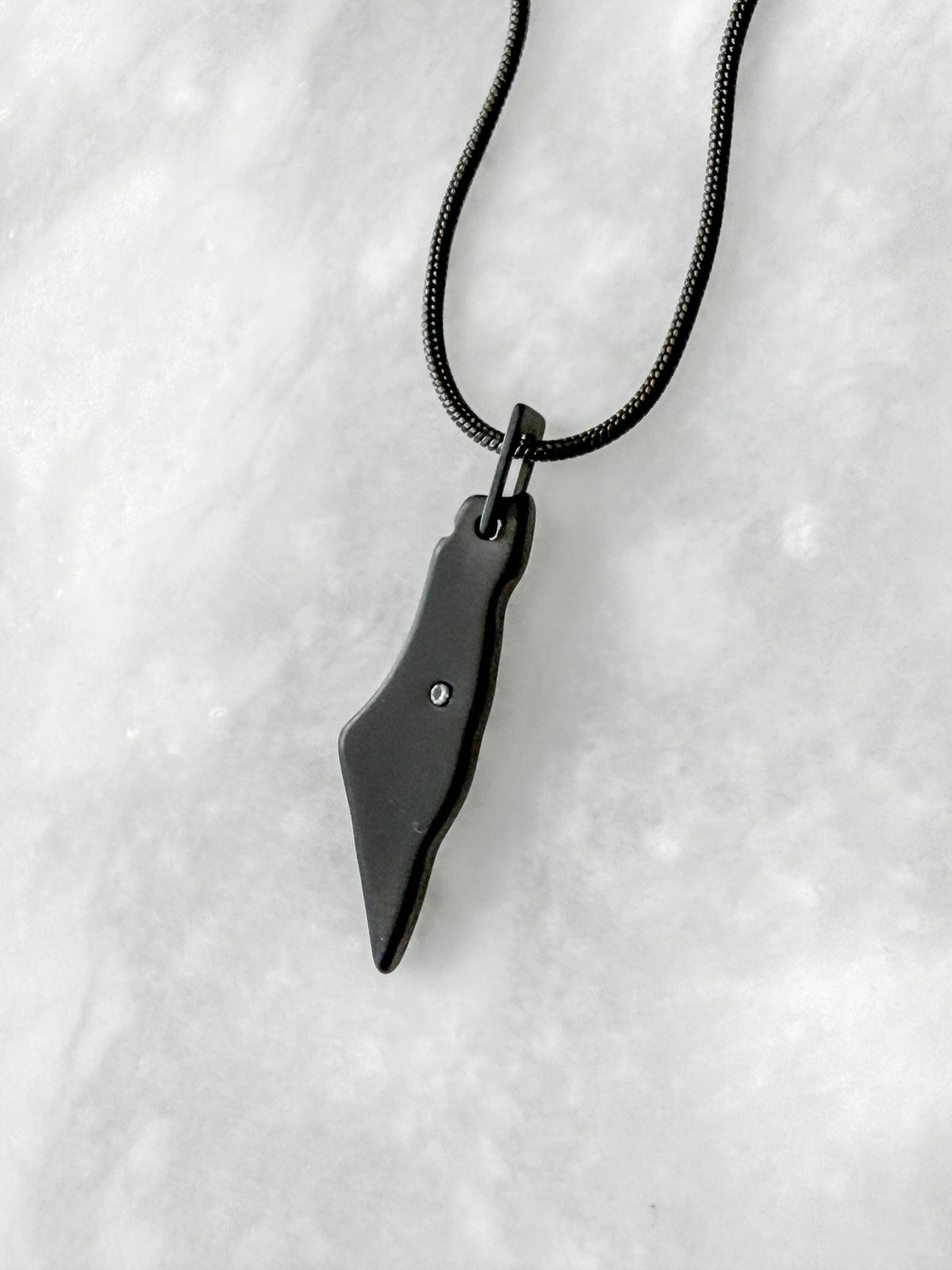 Black Palestine Map Necklace | Stainless Steel with CZ Jerusalem | Snake Chain | Palestinian Heritage Jewelry