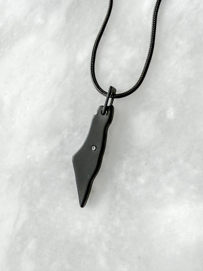 Black Palestine Map Necklace | Stainless Steel with CZ Jerusalem | Snake Chain | Palestinian Heritage Jewelry