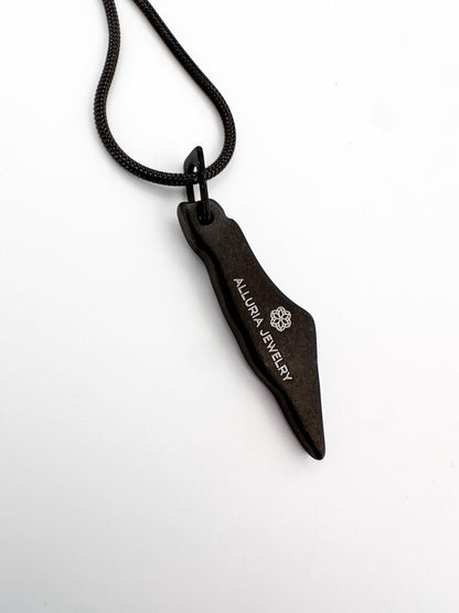 Black Palestine Map Necklace | Stainless Steel with CZ Jerusalem | Snake Chain | Palestinian Heritage Jewelry