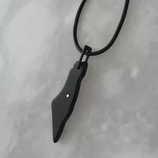 Black Palestine Map Necklace | Stainless Steel with CZ Jerusalem | Snake Chain | Palestinian Heritage Jewelry