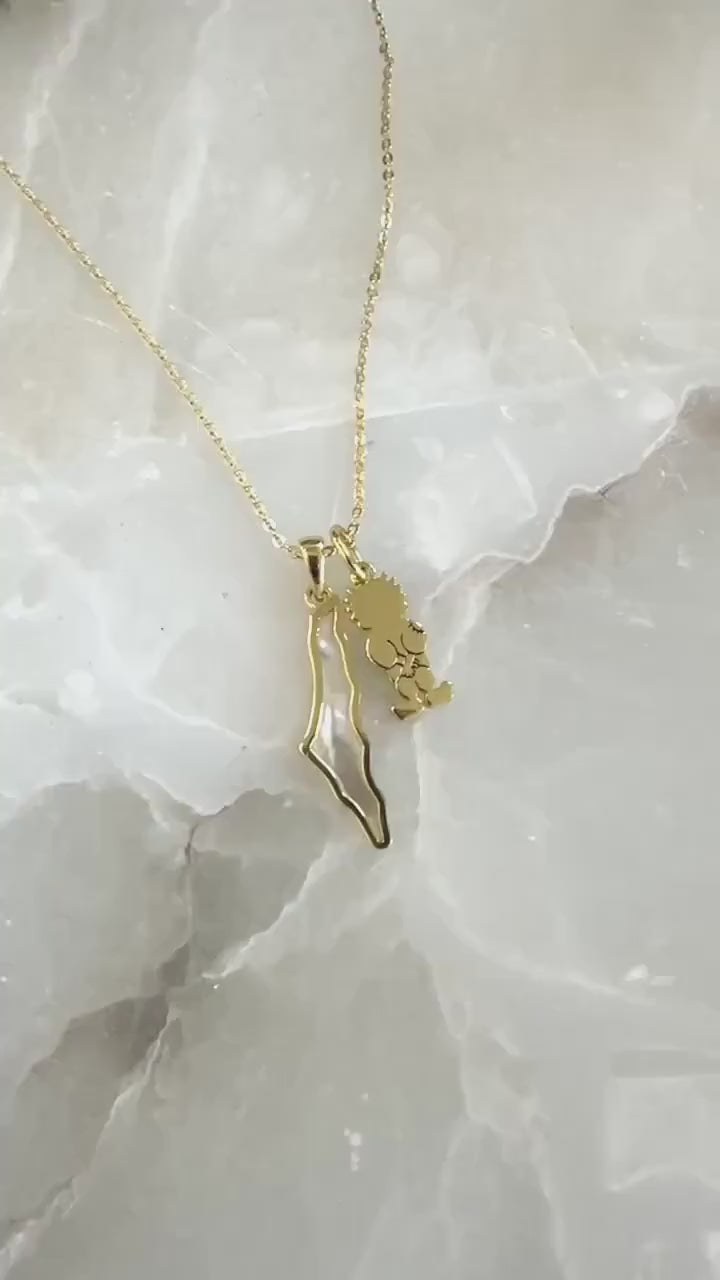 Gold Plated Palestine Map Necklace – Sterling Silver, Mother of Pearl