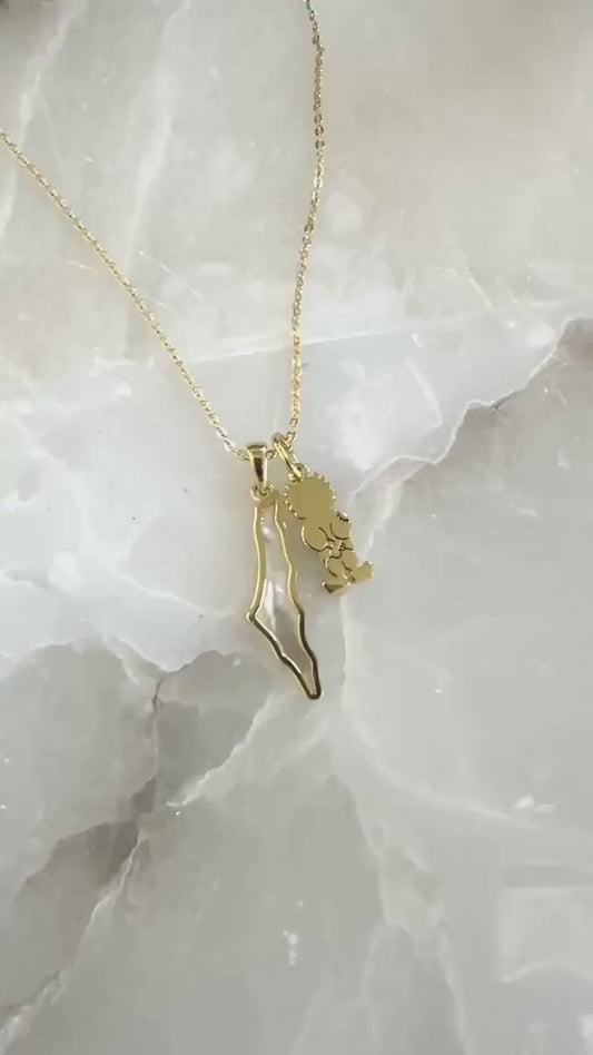 Gold Plated Palestine Map Necklace – Sterling Silver, Mother of Pearl