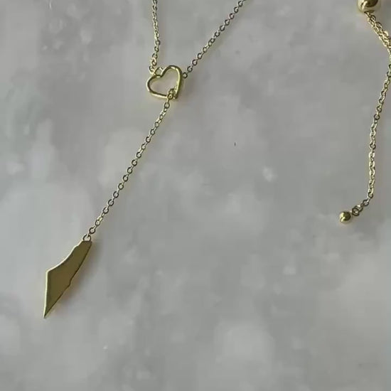 Palestine Map Heart Y Necklace | 14K Gold Plated Brass Pendant