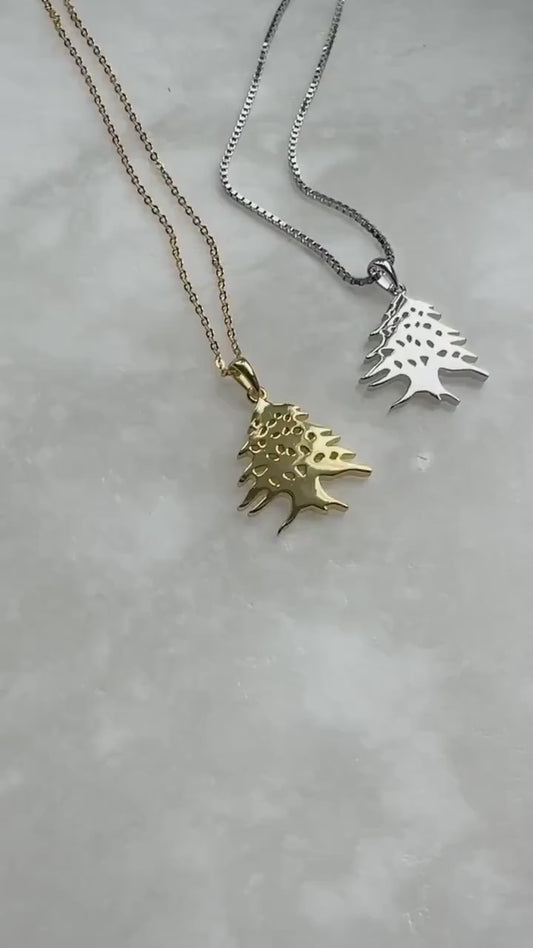 Lebanon Cedar Tree Silver Necklace- Sterling Necklace - Large cedar tree