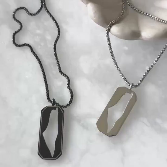 Palestine Map Dog Tag Necklace | Stainless Steel Pendant, Black Silver Cutout
