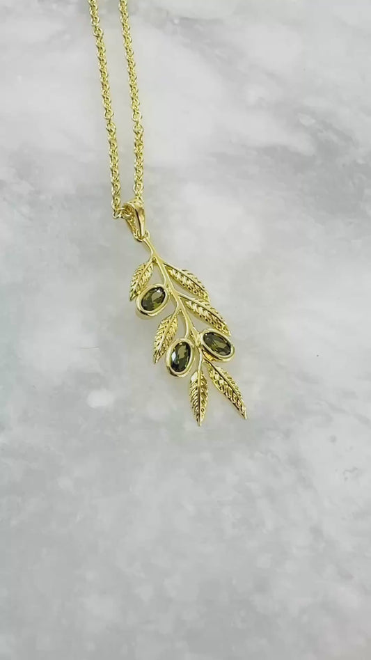 Olive Branch Necklace – 14K Gold Plated with Peridot CZ Olives | Alluria