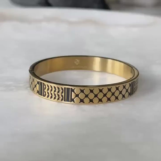 Palestine scarf Bangle Bracelet | Palestinian Cuff | Black Enamel 14K Gold Plated