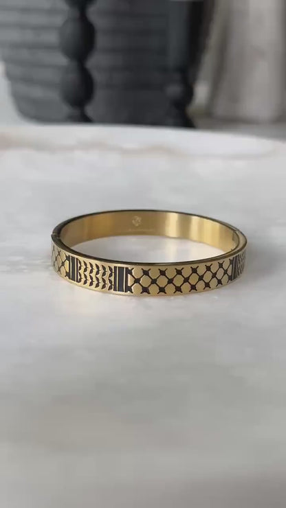 Palestine scarf Bangle Bracelet | Palestinian Cuff | Black Enamel 14K Gold Plated