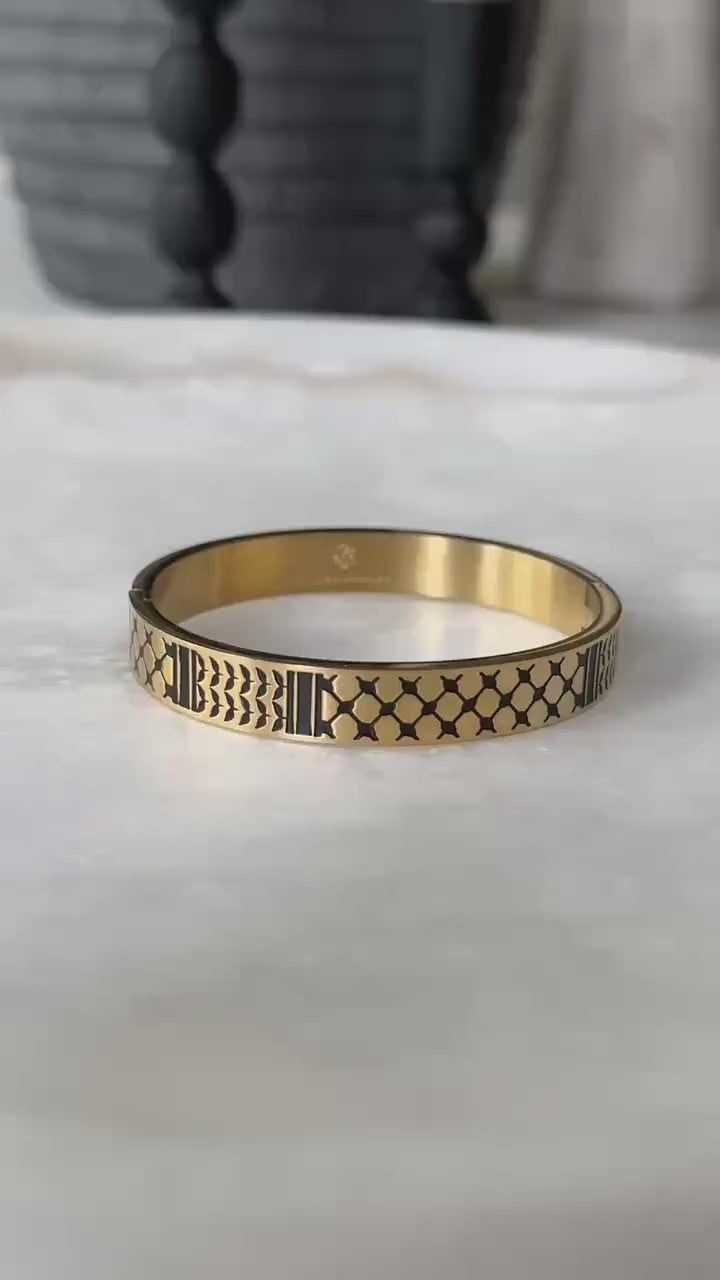 Palestine scarf Bangle Bracelet | Palestinian Cuff | Black Enamel 14K Gold Plated