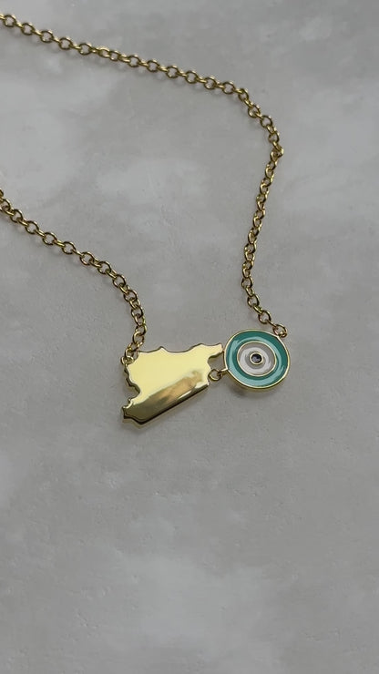 Syria Map and Evil Eye Necklace