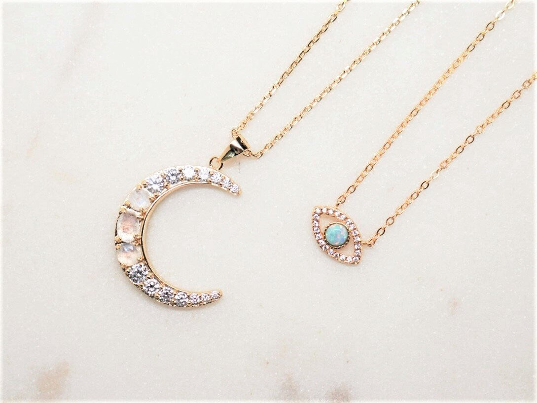 Moonstone Crescent Necklace