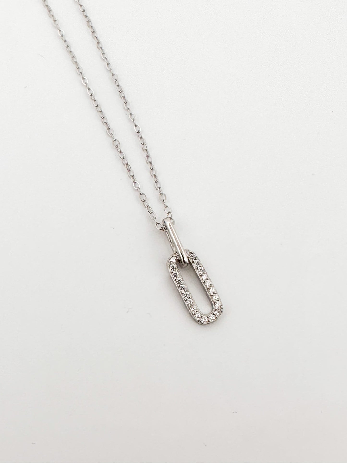Mini Silver Oval Link Pave Necklace