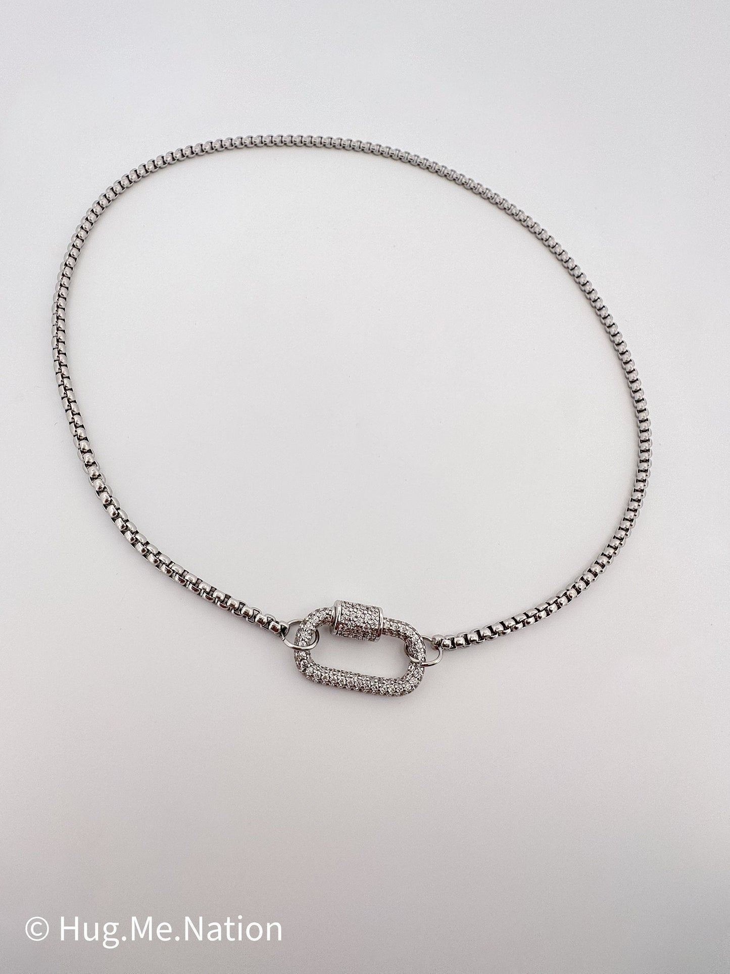 Silver Chain with Carabiner Screw Clasp Charm Necklace