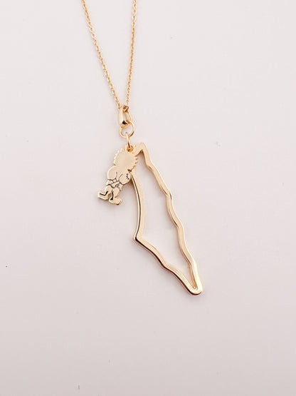 Palestine Map with Handala Charm Necklace